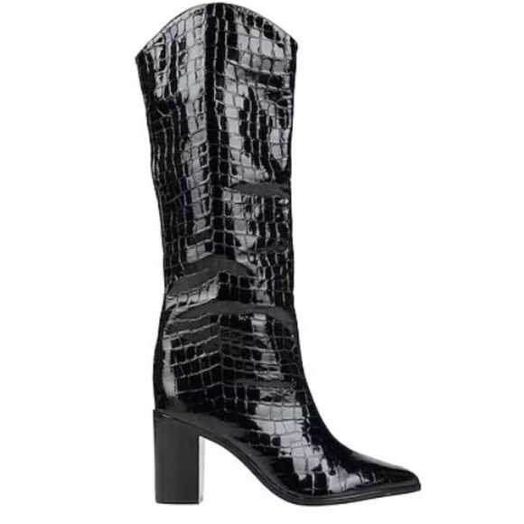 SCHUTZ Shoes - SCHUTZ Analeah Boots Sz 7 NEW Crocodile Cowboy Patent Leather Black Western